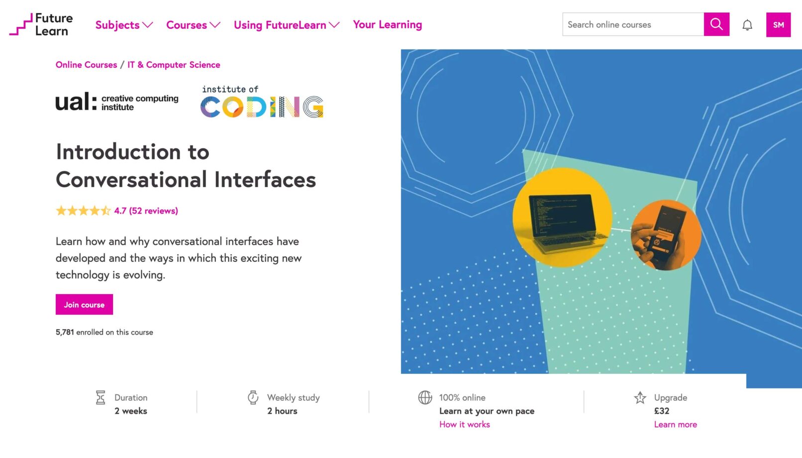 FutureLearn Conversational Interfaces course web page