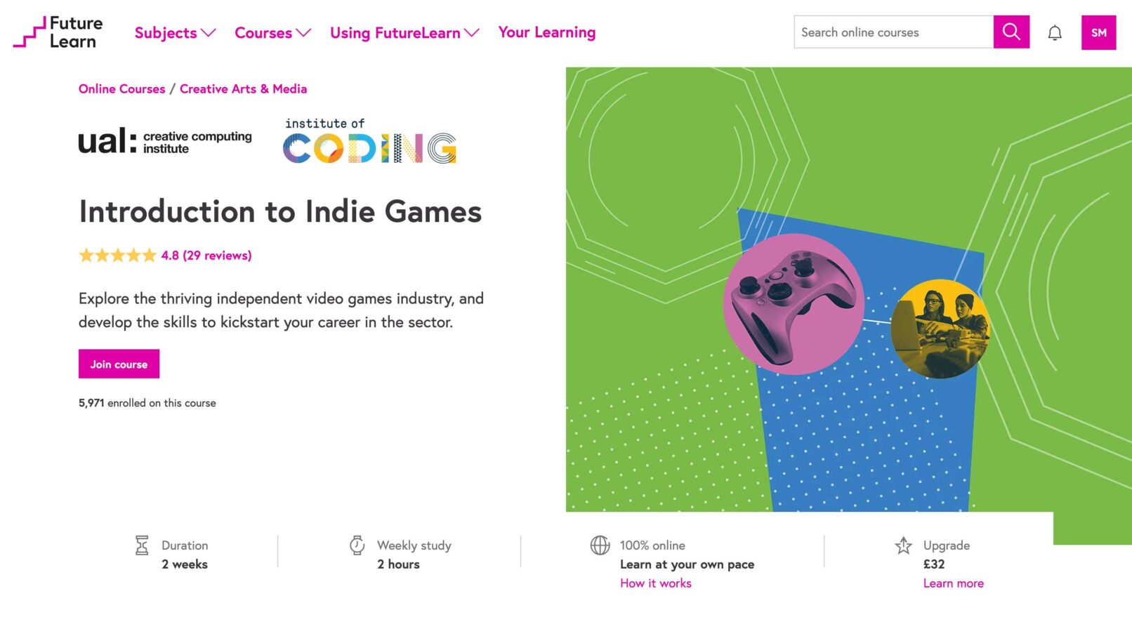FutureLearn Indie Games course web page