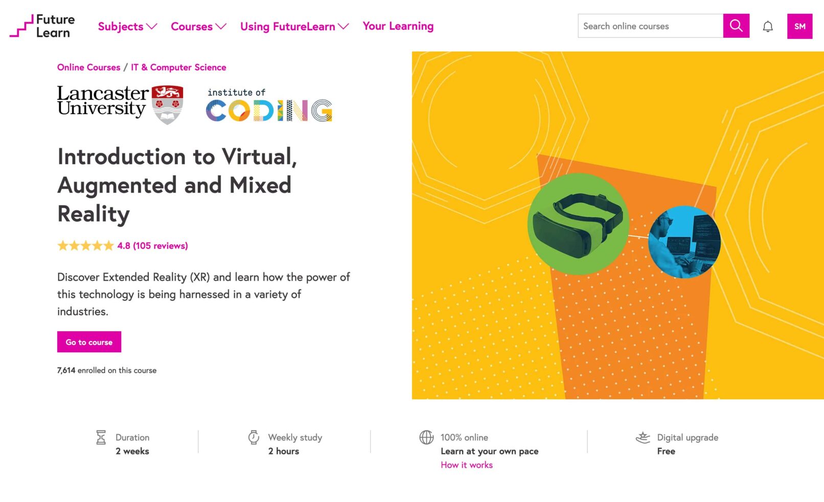 FutureLearn Virtual Reality course web page